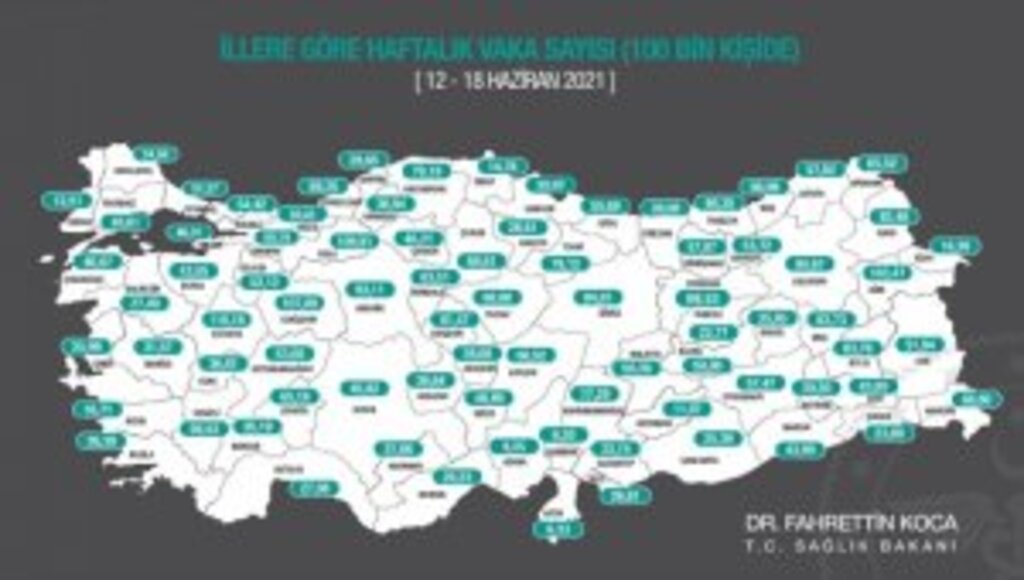 İllere göre her 100 bin kişide görülen Kovid-19 vaka sayıları açıklandı