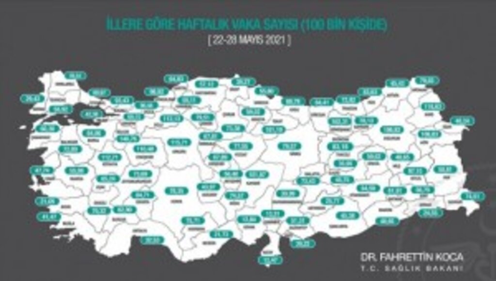 İllere göre her 100 bin kişide görülen Kovid-19 vaka sayıları açıklandı