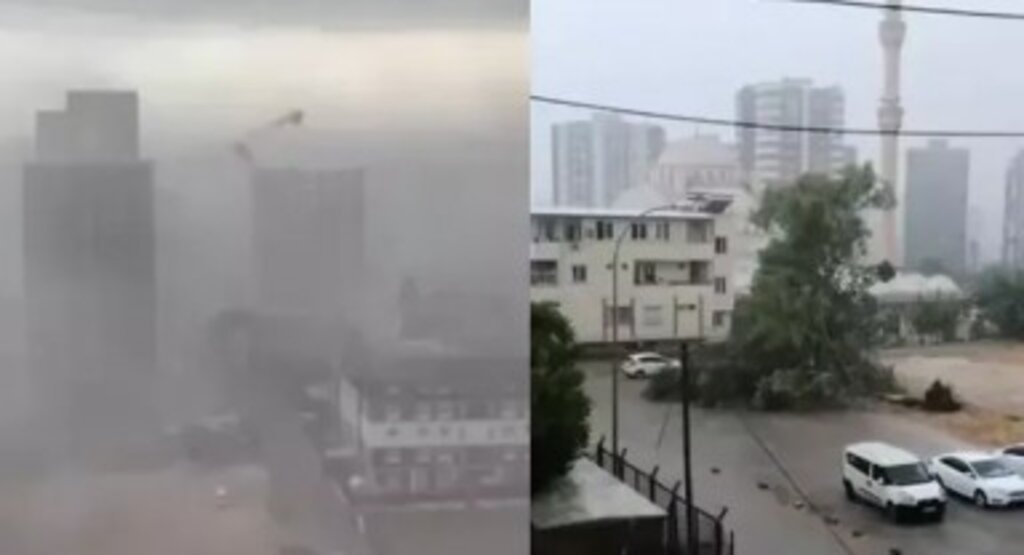 Adana’da şiddetli fırtına; vinç devrildi