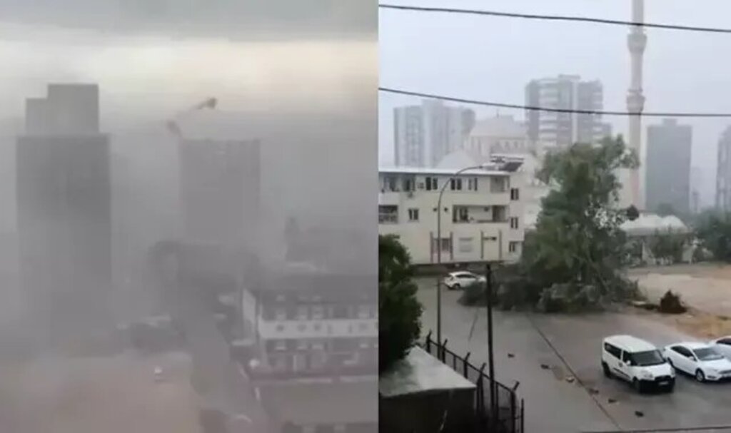 Adana’da şiddetli fırtına; vinç devrildi