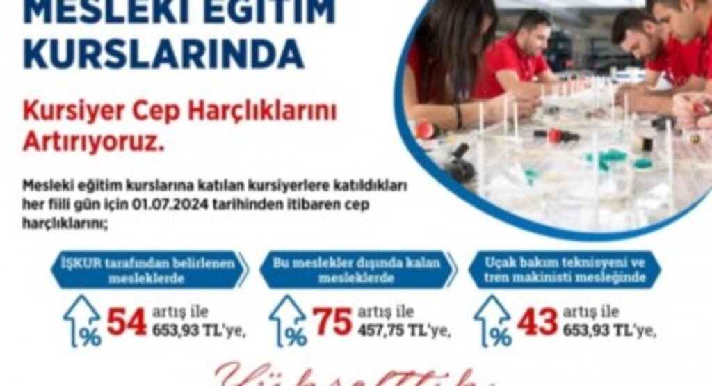 Mesleki eğitim kursiyerlerine günlük cep harçlıkları yüzde 43 ile yüzde 75 arasında artıyor