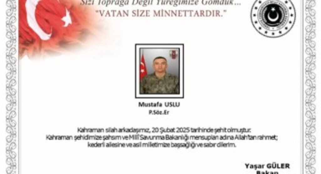 Pençe-Kilit operasyon bölgesinde 1 askerimiz şehit oldu